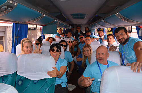 Interior of a charter bus